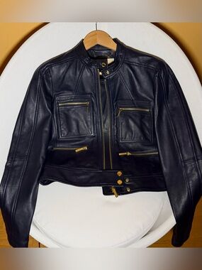 MICHAEL KORS Midnight Blue Leather Jacket